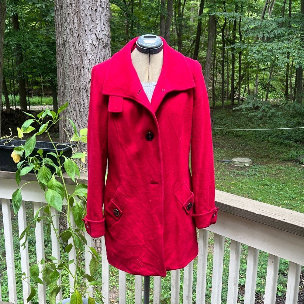 Kristen Blake Women’s Medium Red Wool Blend Coat – Classic Button Front Jacket